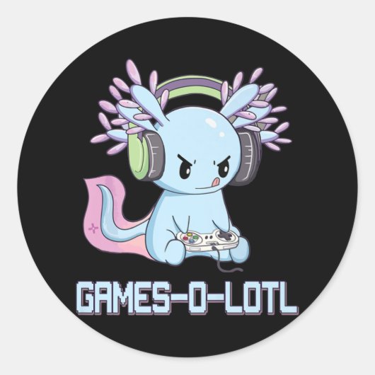 Gamesolotl Axolotl Video Gamer Kawaii Pastel Gothi Ronde Sticker (Voorkant)