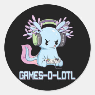 Gamesolotl Axolotl Video Gamer Kawaii Pastel Gothi Ronde Sticker