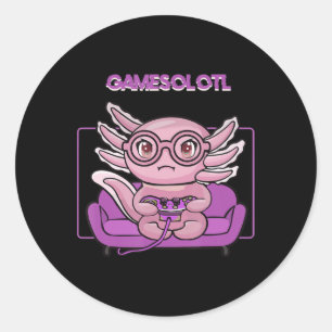 Gamesolotl Axolotl Video Gamer Kawaii Pastel Gothi Ronde Sticker