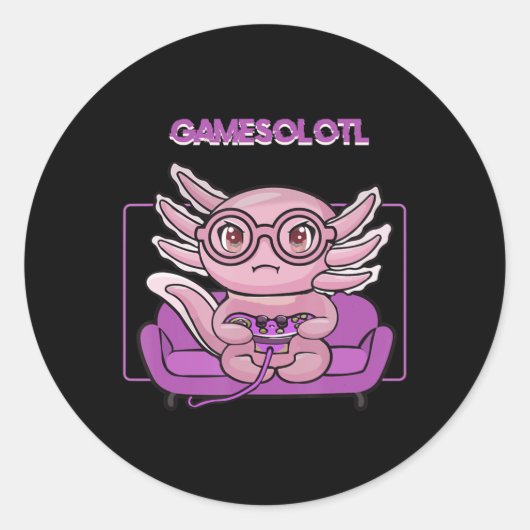 Gamesolotl Axolotl Video Gamer Kawaii Pastel Gothi Ronde Sticker (Voorkant)