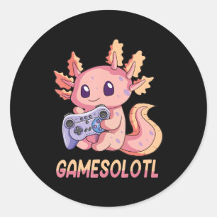 Gamesolotl Axolotl Video Gamer Kawaii Pastel Gothi Ronde Sticker