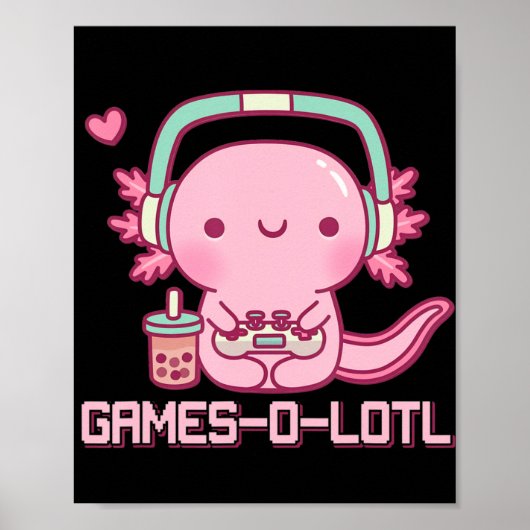 Gamesolotl Axolotl Video Games Kawaii Anime Gamer Poster (Voorkant)