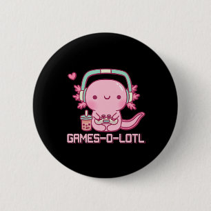 Gamesolotl Axolotl Video Games Kawaii Anime Gamer Ronde Button 5,7 Cm