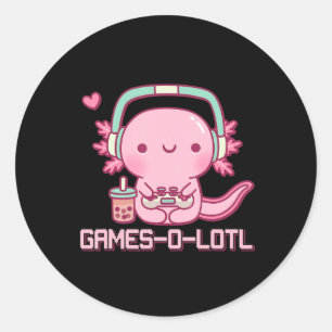 Gamesolotl Axolotl Video Games Kawaii Anime Gamer Ronde Sticker