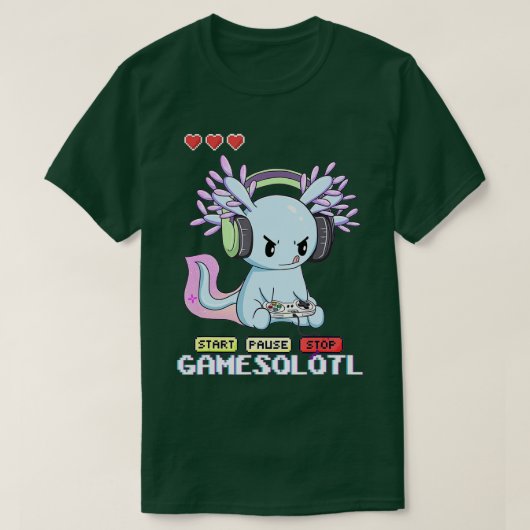 Gamesolotl Axolotl visspellen videogames Lizar T-shirt (Design voorkant)