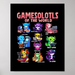 Gamesolotls Van De Wereld Diverse Gamer Axolotl An Poster