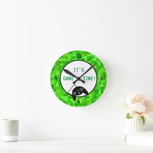 Gametijd | Groene gamer Pixels Ronde Klok (Huis)