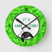 Gametijd | Groene gamer Pixels Ronde Klok (Voorkant)