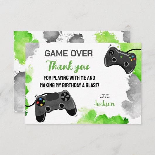 Gametijd op videogame Dankuwel kaarten (Voorkant / Achterkant)