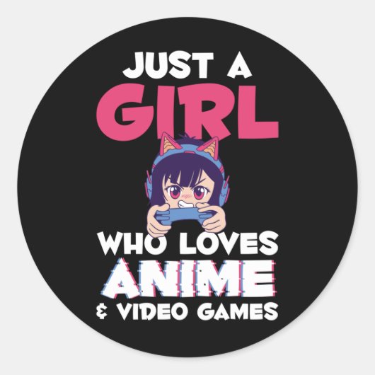 Gaming Anime Japans meisje Manga Otaku Kinder Ronde Sticker (Voorkant)