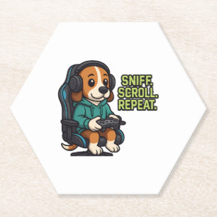 Gaming Beagle Cartoon Trui Gamer Hond Ontwerp Kartonnen Onderzetters