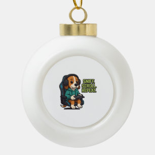 Gaming Beagle Cartoon Trui Gamer Hond Ontwerp Keramische Bal Ornament