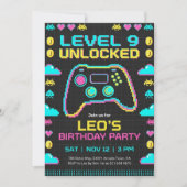 Gaming Birthday Invitation Retro Pixel Gamer Kaart (Voorkant)