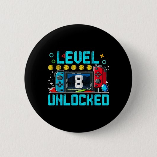 Gaming Boy Level 8 Ontgrendeld 8e Verjaardagsvideo Ronde Button 5,7 Cm (Voorkant)
