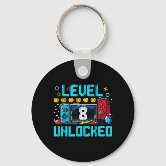 Gaming Boy Level 8 Ontgrendeld 8e Verjaardagsvideo Sleutelhanger (Voorkant)