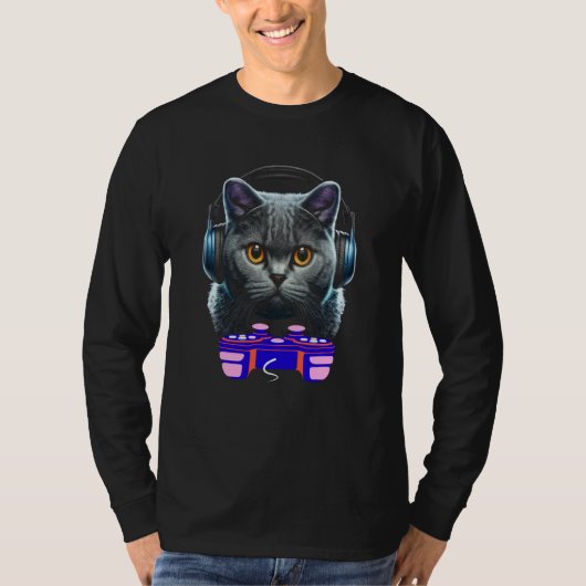 Gaming British Shorthair Cat Player Animal Video G T-shirt (Voorkant)