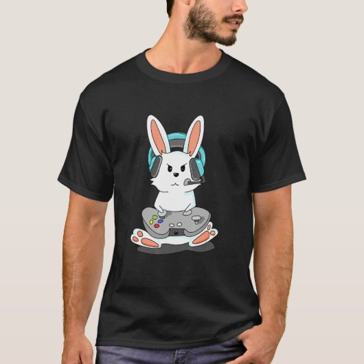 Gaming Bunny Player Headphone Gamepad T-shirt (Voorkant)