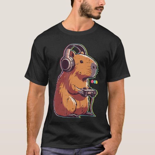 Gaming Capybara Cool Gamer Capy Rodent Men Boys Yo T-shirt (Voorkant)