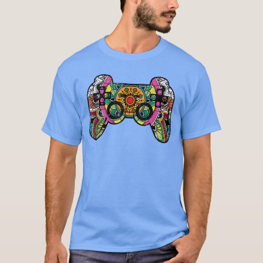 Gaming Controller Mandala Bloemmotief Cool Game T-shirt (Voorkant)