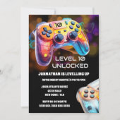 Gaming controller oranje zwarte neon gamer partij kaart (Voorkant)