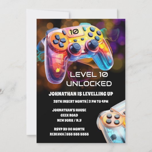 Gaming controller oranje zwarte neon gamer partij kaart (Voorkant)