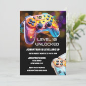 Gaming controller oranje zwarte neon gamer partij kaart (Staand voorkant)