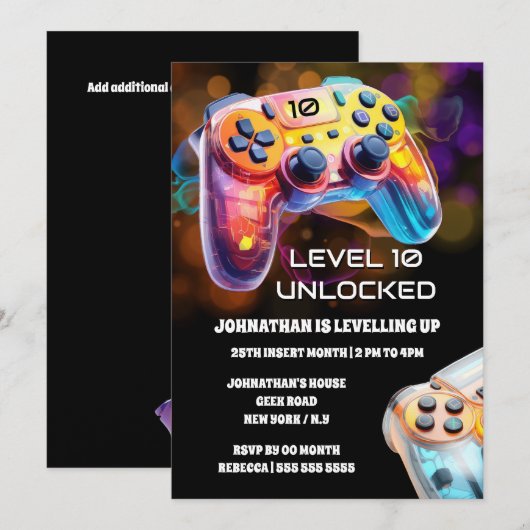 Gaming controller oranje zwarte neon gamer partij kaart (Voorkant / Achterkant)