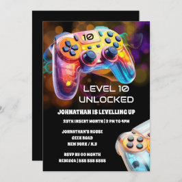 Gaming controller oranje zwarte neon gamer partij kaart