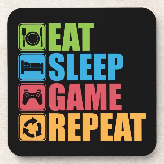 Gaming - Eat, Slaap, Game, Herhaal - Gamer, grappi Bier Onderzetter (Voorkant)