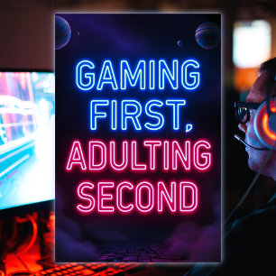 Gaming Eerste Volwassen Tweede Levendige Neon Kleu Poster
