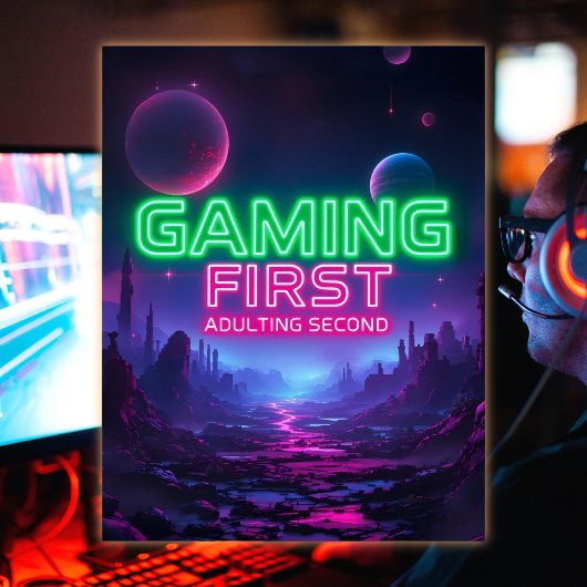 Gaming Eerste Volwassen Tweede Levendige Neon Kleu Poster