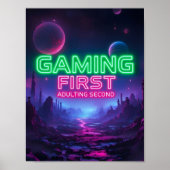 Gaming Eerste Volwassen Tweede Levendige Neon Kleu Poster (Voorkant)