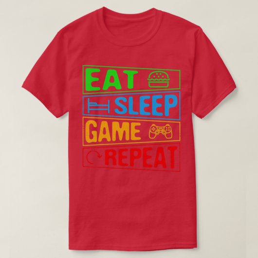 Gaming Eet Slaap Spel Herhaal Geschenk Multiplayer T-shirt (Design voorkant)