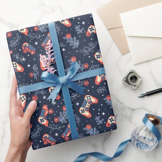 Gaming en Games Thema Blauw Kerstmis Cadeaupapier (Geschenken)