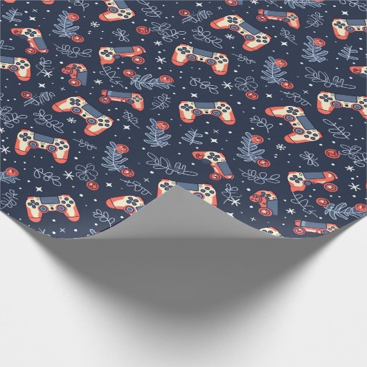 Gaming en Games Thema Blauw Kerstmis Cadeaupapier (Hoek)