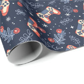 Gaming en Games Thema Blauw Kerstmis Cadeaupapier (Rol Hoek)