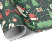 Gaming en Games Thema Groene Kerstmis Cadeaupapier (Rol Hoek)