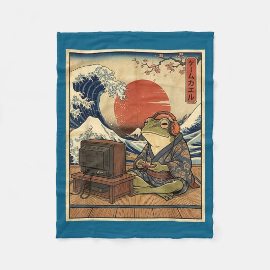 Gaming Frog Art Ukiyo-e Japanese Gamer Anime Men W Fleece Deken (Voorkant)