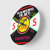 Gaming Fun Life Room Naam Zwart Geel Roze Ronde Klok (Hoek)