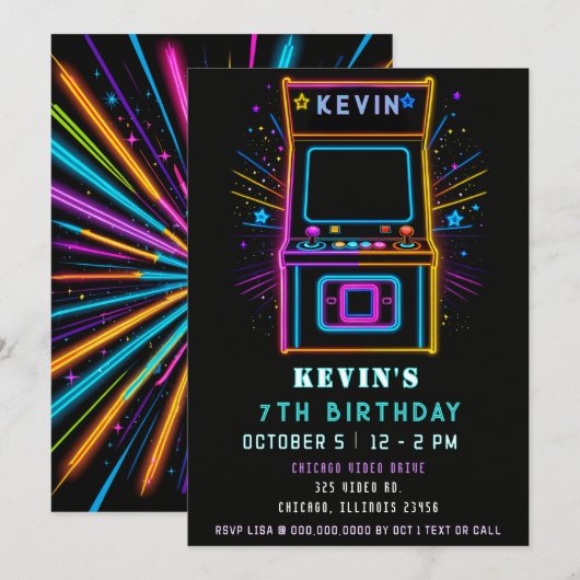 Gaming Fun Neon Glow Arcade Verjaardag Kaart (Voorkant / Achterkant)