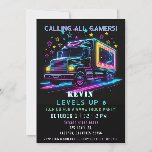 Gaming Fun Neon Glow Game Truck Verjaardag Kaart (Voorkant)