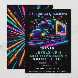 Gaming Fun Neon Glow Game Truck Verjaardag Kaart