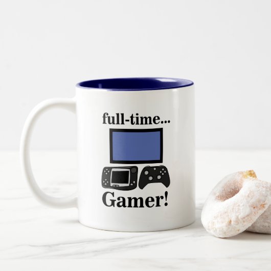 Gaming Gamer Funny Tweekleurige Koffiemok (Met donut)