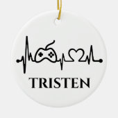 Gaming Gamer Hartslag Monogram Naam  Keramisch Ornament (Voorkant)