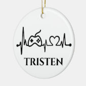 Gaming Gamer Hartslag Monogram Naam  Keramisch Ornament (Links)