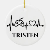Gaming Gamer Hartslag Monogram Naam  Keramisch Ornament (Achterkant)