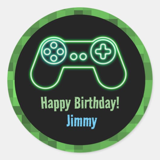 Gaming Gelukkige Verjaardag Ronde Sticker (Voorkant)