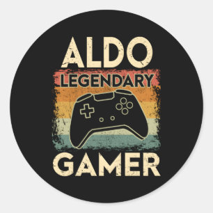 Gaming Gepersonaliseerde naam Aldo Legendary Gamer Ronde Sticker