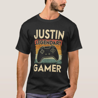 Gaming Gepersonaliseerde naam Justin Legendary Gam T-shirt