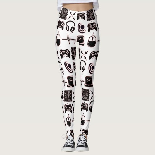 Gaming Graphics | Gamer Zwart, Wit en Roze Leggings (Voorkant)
